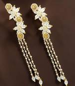 Clear white fanshionista crystals dangler ear cuff earrings