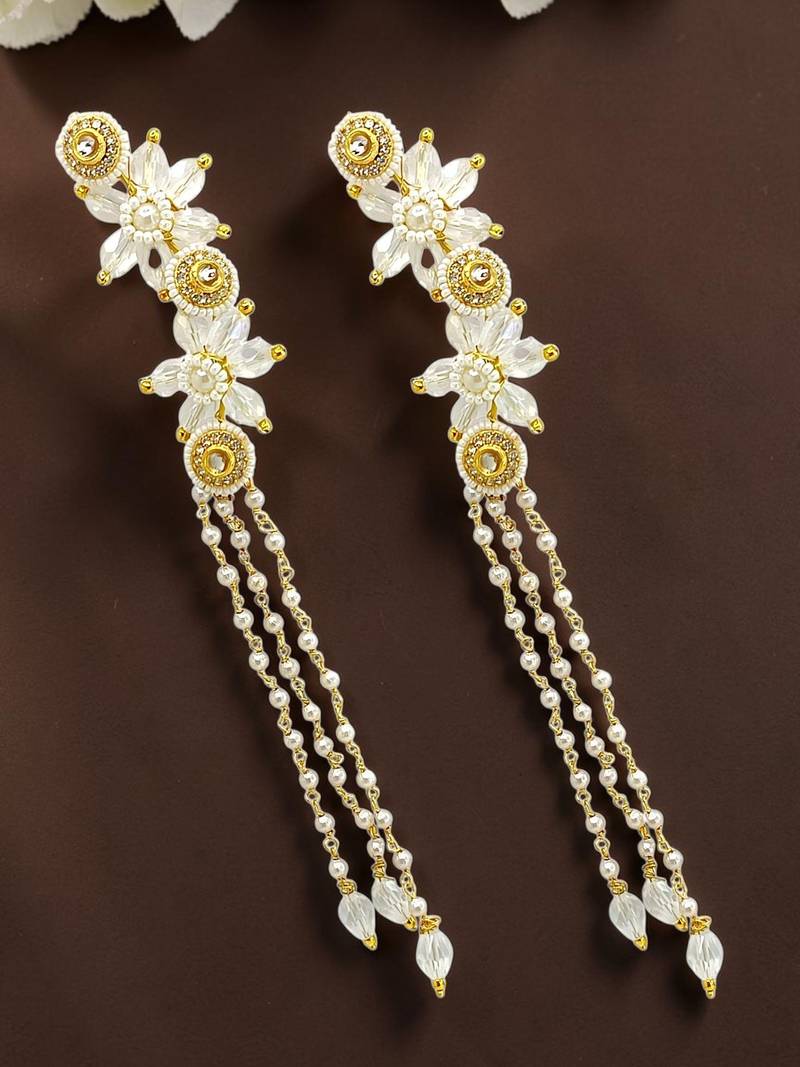 Clear white fanshionista crystals dangler ear cuff earrings