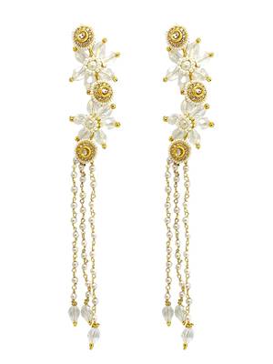 Clear white fanshionista crystals dangler ear cuff earrings 2