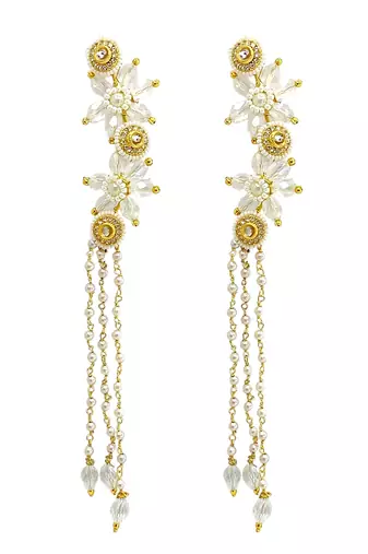 Clear white fanshionista crystals dangler ear cuff earrings
