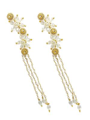 Clear white fanshionista crystals dangler ear cuff earrings 3