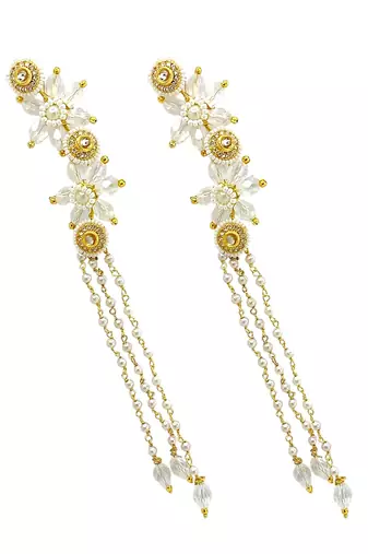 Clear white fanshionista crystals dangler ear cuff earrings