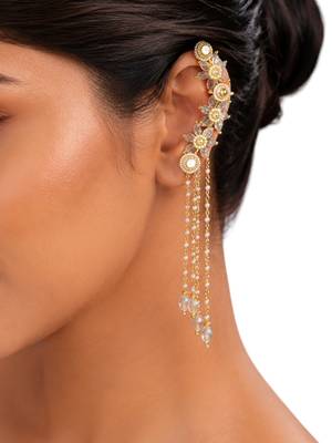 Clear white fanshionista crystals dangler ear cuff earrings 4