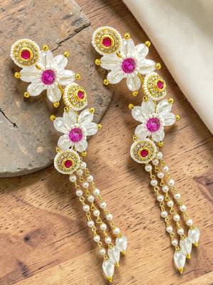 Pink fanshionista crystals dangler ear cuff earrings 1
