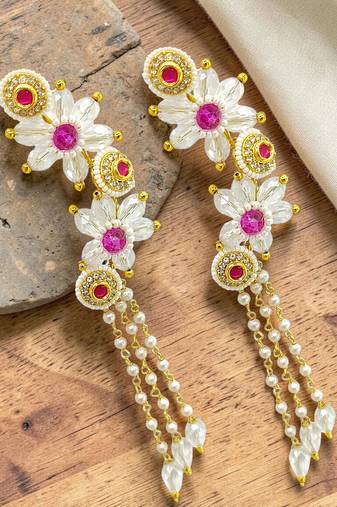 Pink fanshionista crystals dangler ear cuff earrings