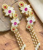 Pink fanshionista crystals dangler ear cuff earrings