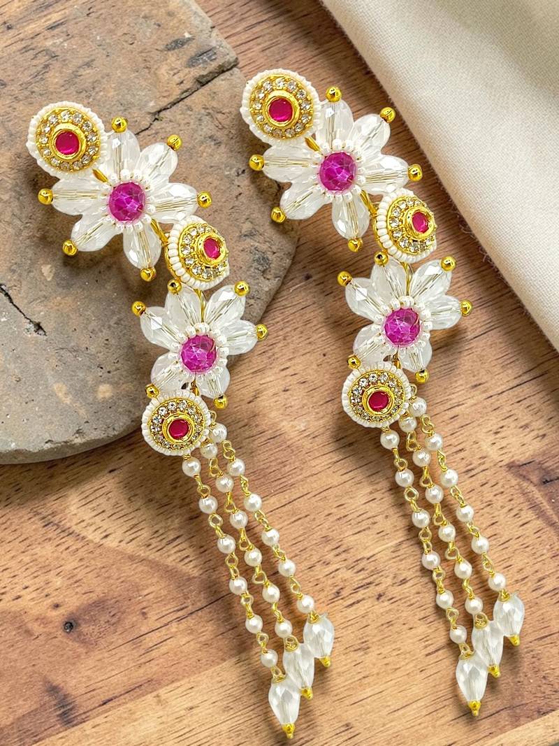 Pink fanshionista crystals dangler ear cuff earrings