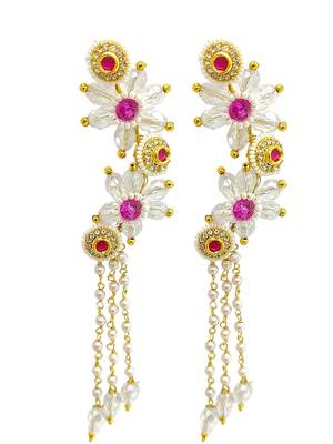 Pink fanshionista crystals dangler ear cuff earrings 2