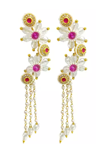 Pink fanshionista crystals dangler ear cuff earrings