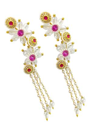 Pink fanshionista crystals dangler ear cuff earrings 3