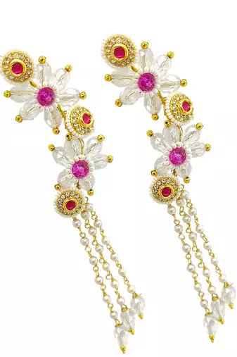 Pink fanshionista crystals dangler ear cuff earrings