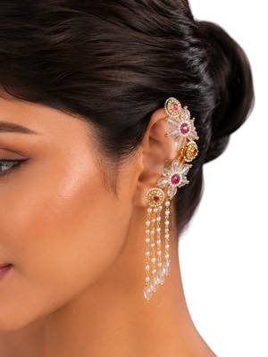 Pink fanshionista crystals dangler ear cuff earrings 4