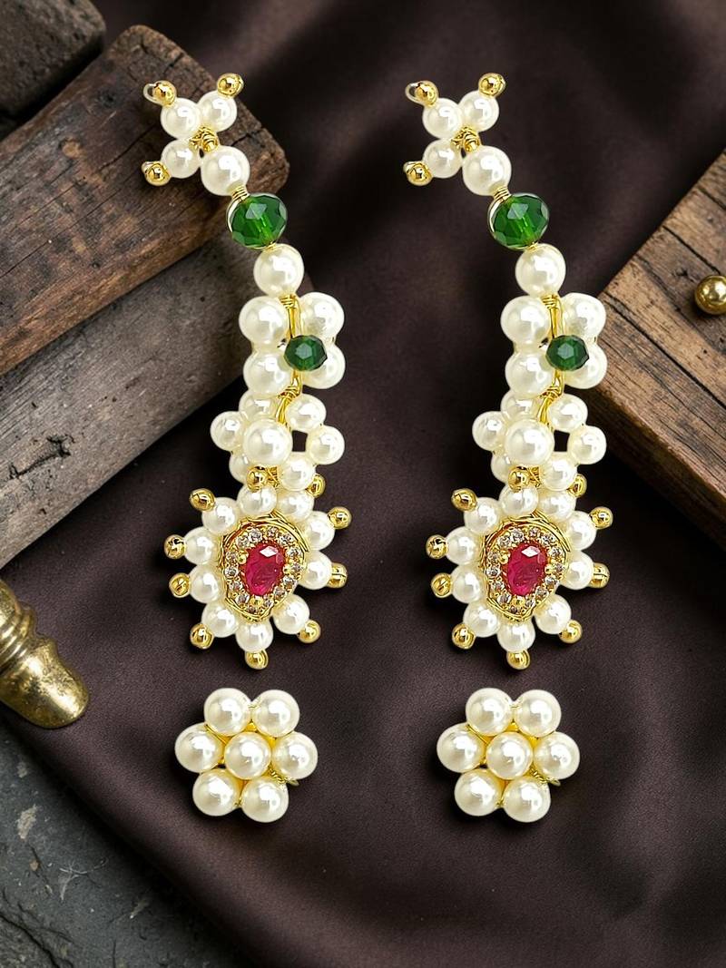 Maharashtrian style ear cuff with stud earrings