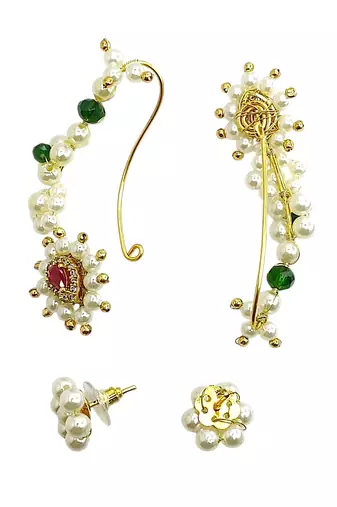 Maharashtrian style ear cuff with stud earrings