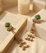 Antique gold plated cz green long kashmiri earrings