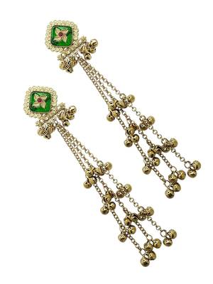 Antique gold plated cz green long kashmiri earrings 3