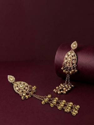 Antique gold plated champagne long kashmiri earrings 1