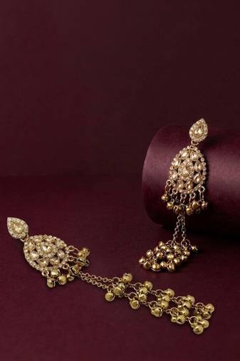Antique gold plated champagne long kashmiri earrings