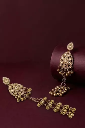 Antique gold plated champagne long kashmiri earrings