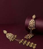 Antique gold plated champagne long kashmiri earrings