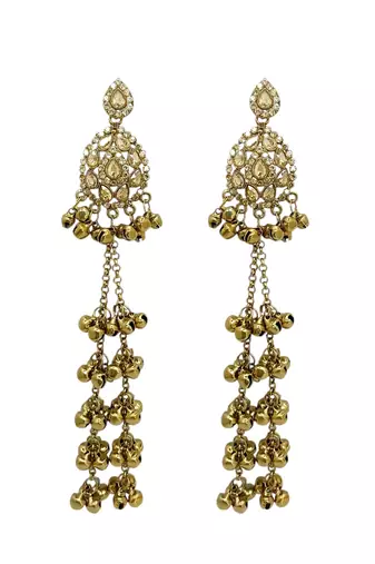 Antique gold plated champagne long kashmiri earrings