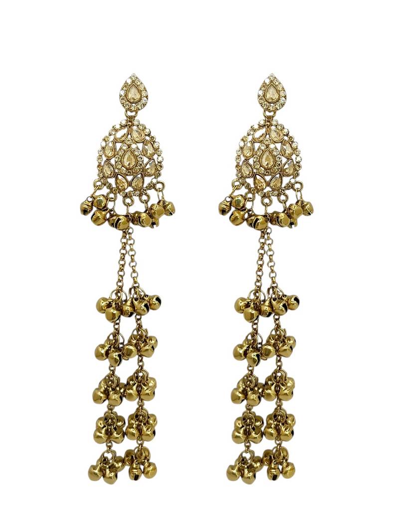 Antique gold plated champagne long kashmiri earrings