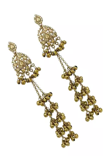 Antique gold plated champagne long kashmiri earrings