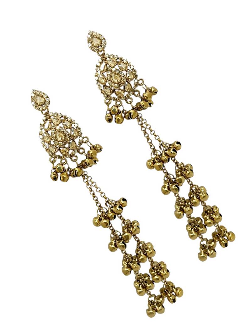 Antique gold plated champagne long kashmiri earrings