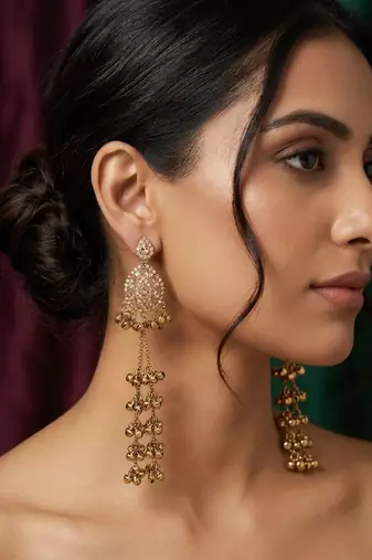Antique gold plated champagne long kashmiri earrings