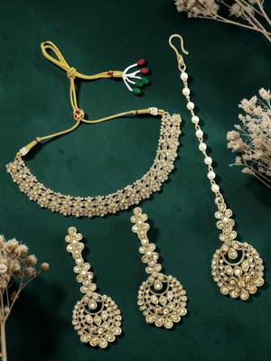 Antique gold plated champagne cz necklace set 1