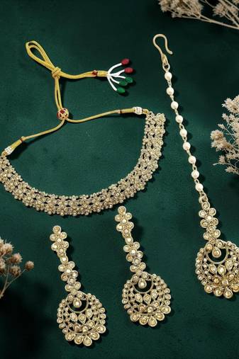 Antique gold plated champagne cz necklace set