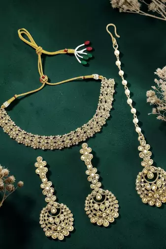 Antique gold plated champagne cz necklace set