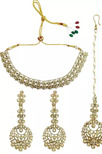 Antique gold plated champagne cz necklace set