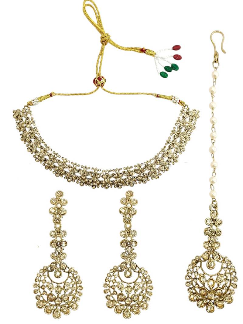 Antique gold plated champagne cz necklace set