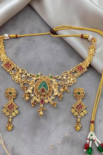 Gold plated green heritage necklace set