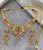 Gold plated green heritage necklace set