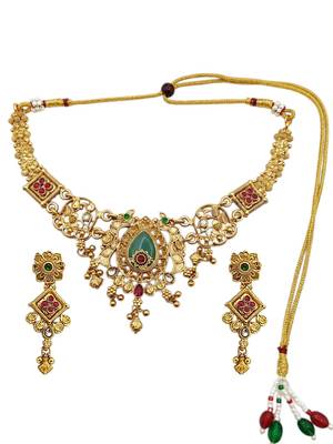 Gold plated green heritage necklace set 2