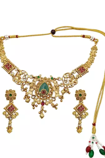Gold plated green heritage necklace set