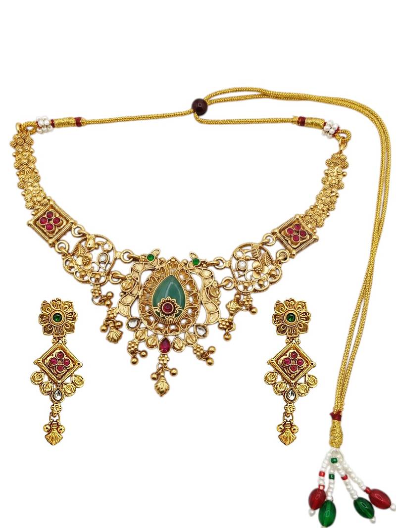 Gold plated green heritage necklace set