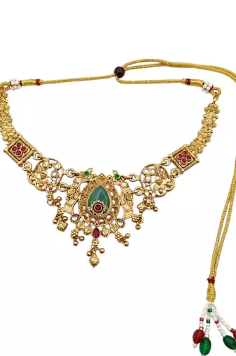 Gold plated green heritage necklace set
