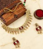Matte gold plated peacock heritage necklace set