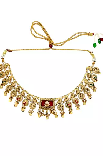 Matte gold plated peacock heritage necklace set