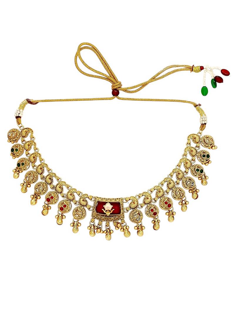 Matte gold plated peacock heritage necklace set