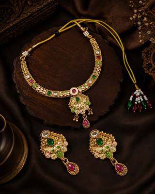 Gold plated meenakari hasli necklace set 1