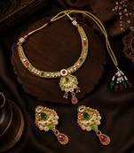 Gold plated meenakari hasli necklace set