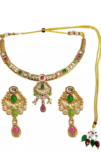 Gold plated meenakari hasli necklace set