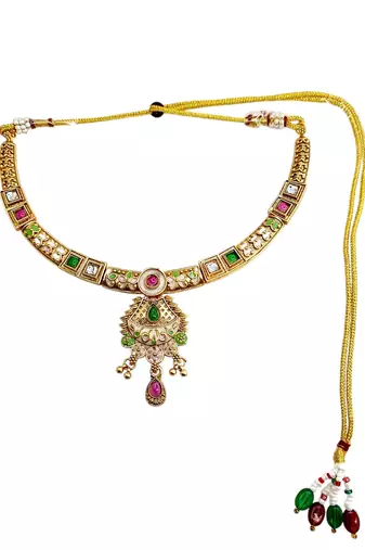 Gold plated meenakari hasli necklace set