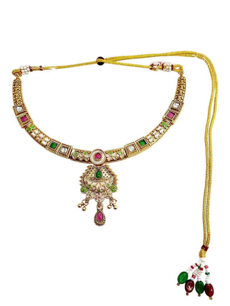 Gold plated meenakari hasli necklace set