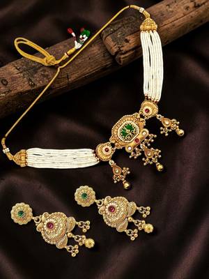 Gold plated heritage jaipuri choker set 1