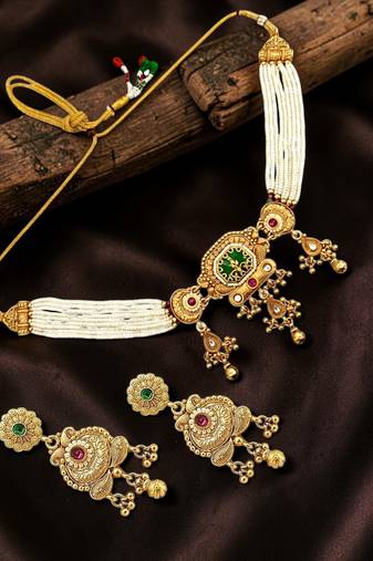 Gold plated heritage jaipuri choker set
